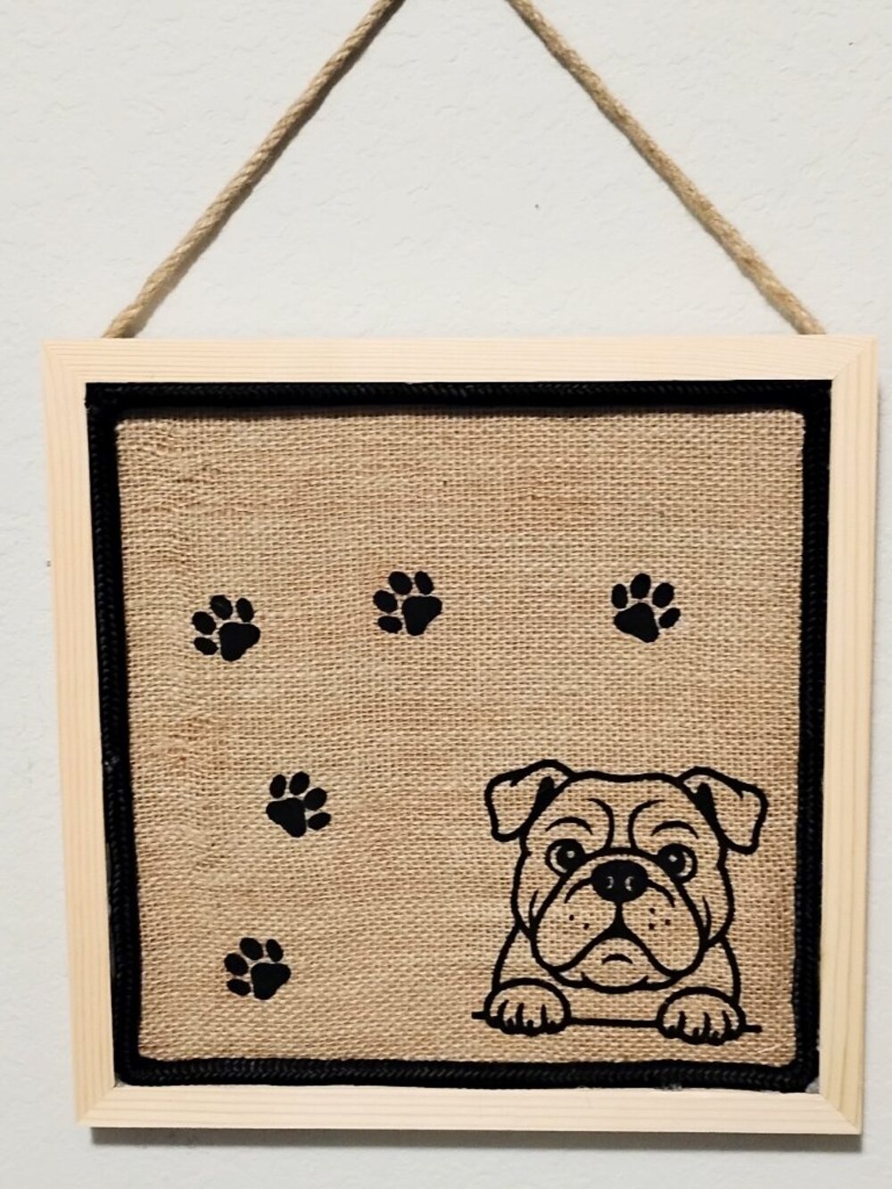 CUTE English Bulldog Heart Framed 12x12 Burlap Cork Board Decor Gift FREE Pins